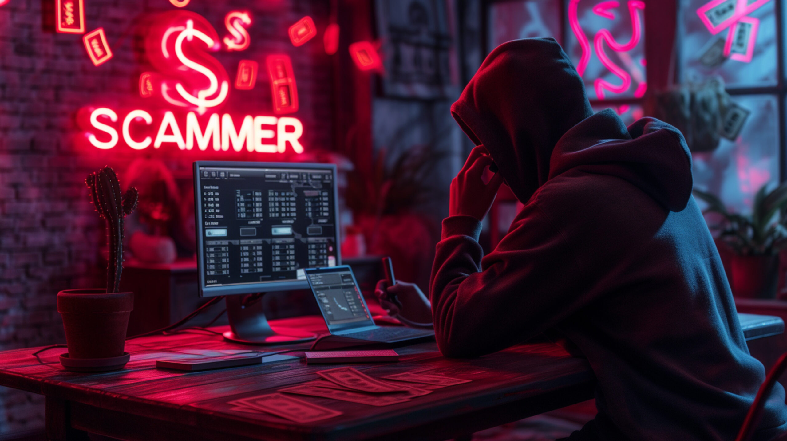 man with red hood try to hack